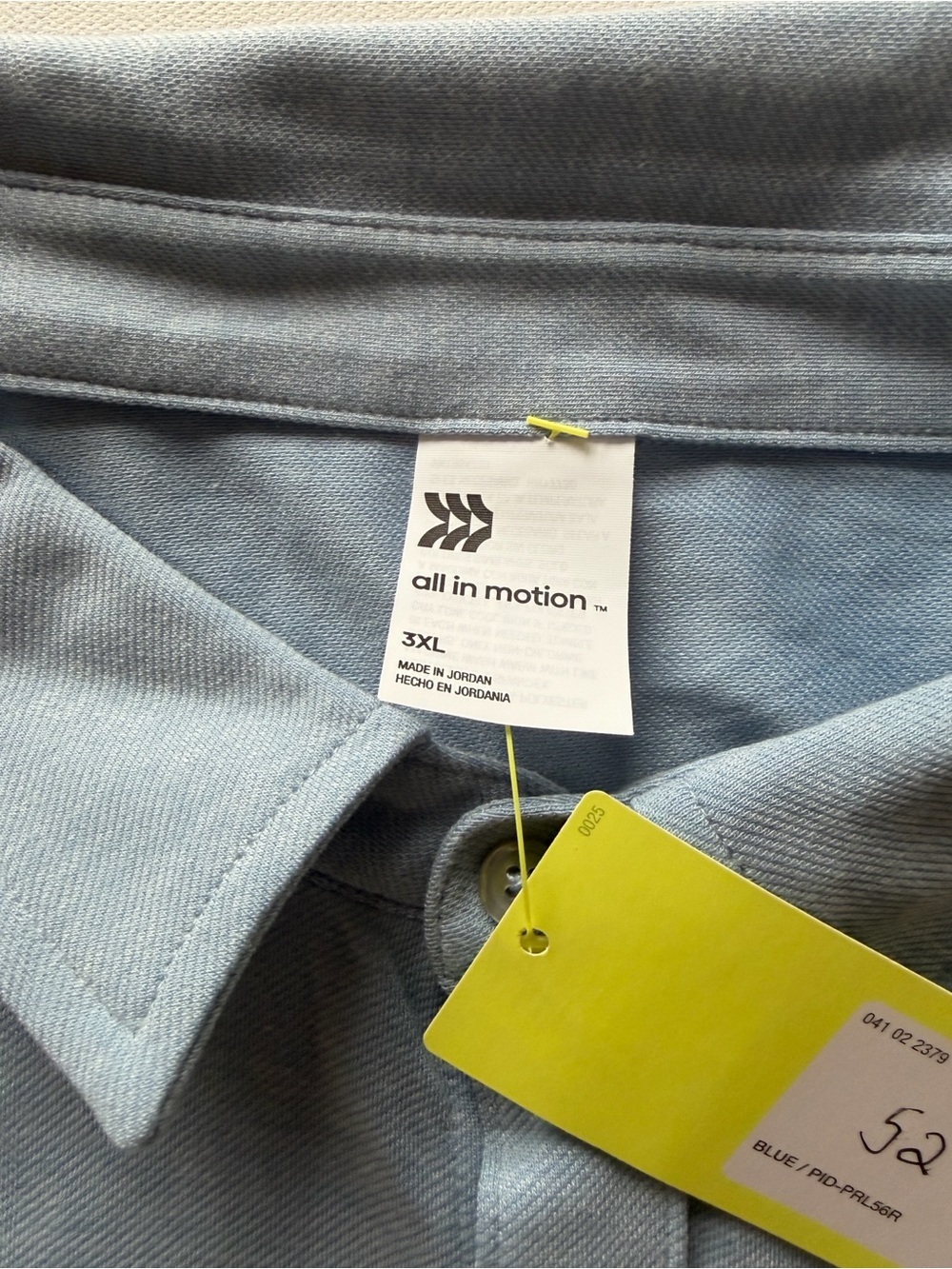 NWT all in motion Men's Long-Sleeve Light Blue Button-Up Shirt (KB7) - Picture 4 of 4